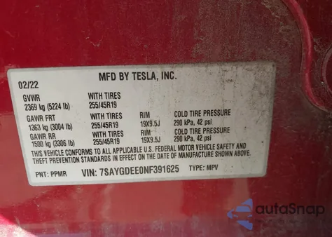2022 Tesla Model Y Long Range Dual Motor All-Wheel Drive из США, поврежденный, VIN 7SAYGDEE0NF391625